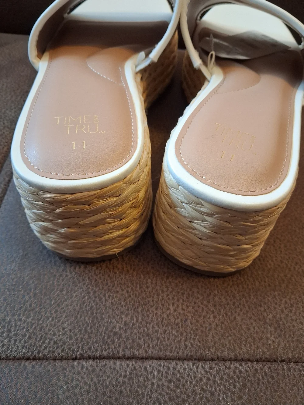 Time and Tru White Platform Slide Sandals With Raffia Trim Size 11